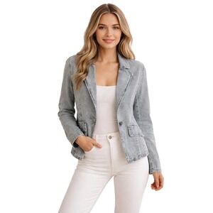 DICTIONARY Light Wash Denim Blazer Jacket‎ Button Front Pockets Size M 8 10